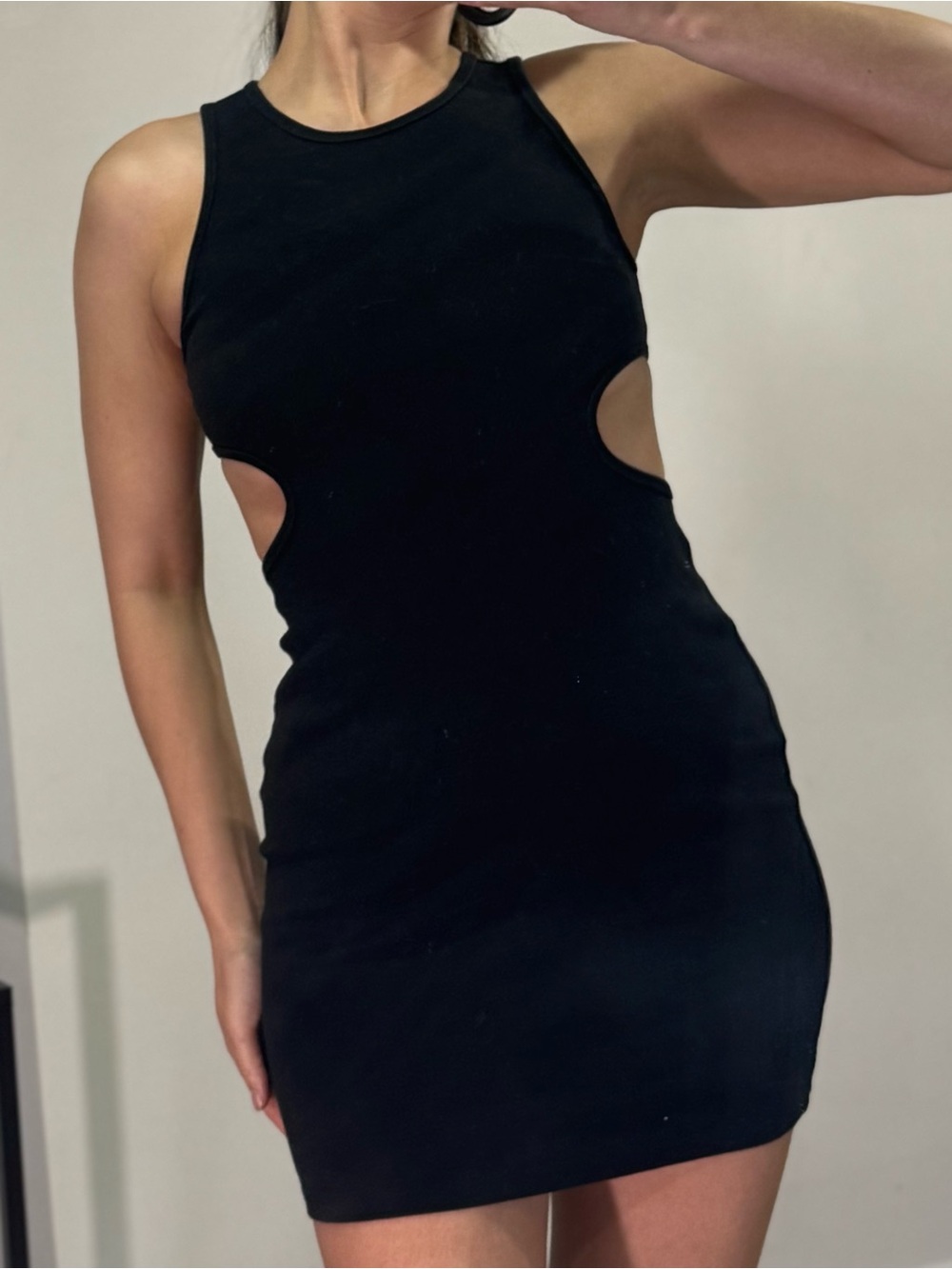 Black Cutout Bodycon Dress - Ribbed Material